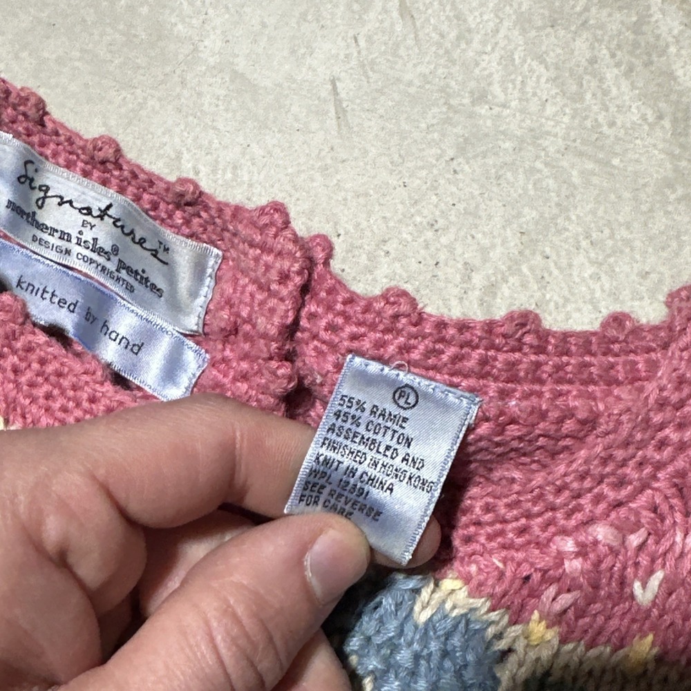 Vintage Hand Knitted Cardigan Sweater SZ L Cottagecore Antiques Farm House Pink - Picture 5 of 13
